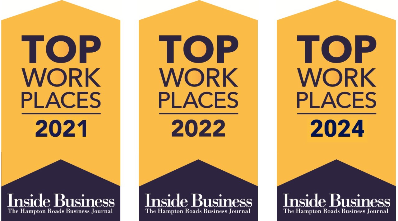 2021, 2022, and 2024 Top Workplace in Hampton Roads Award from Inside Business