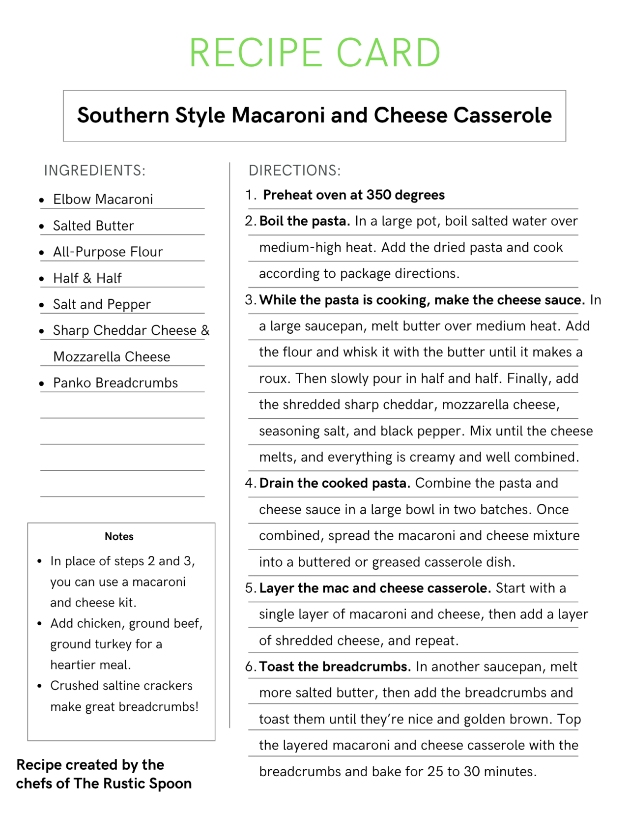 Recipe #2: Southern Style Macaroni and Cheese Casserole