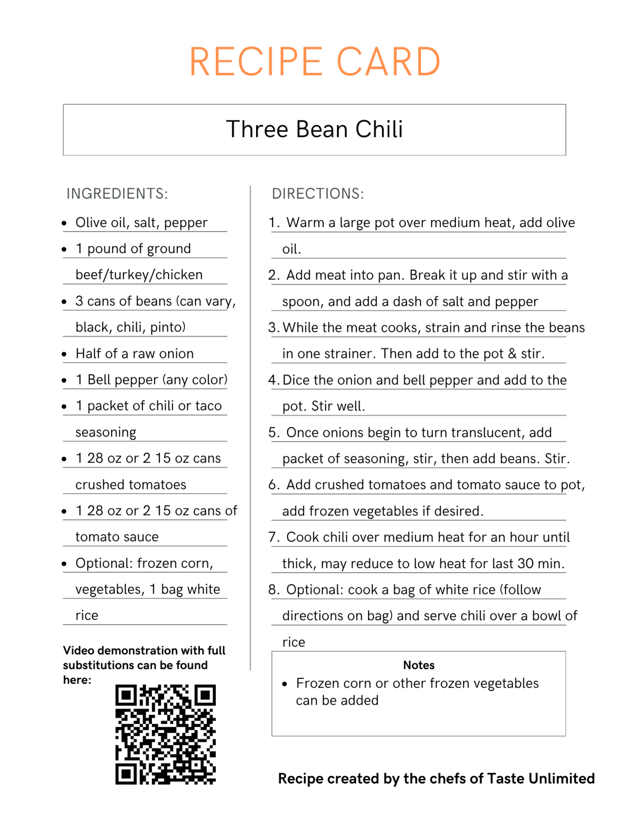 Recipe #3: Three bean Chili